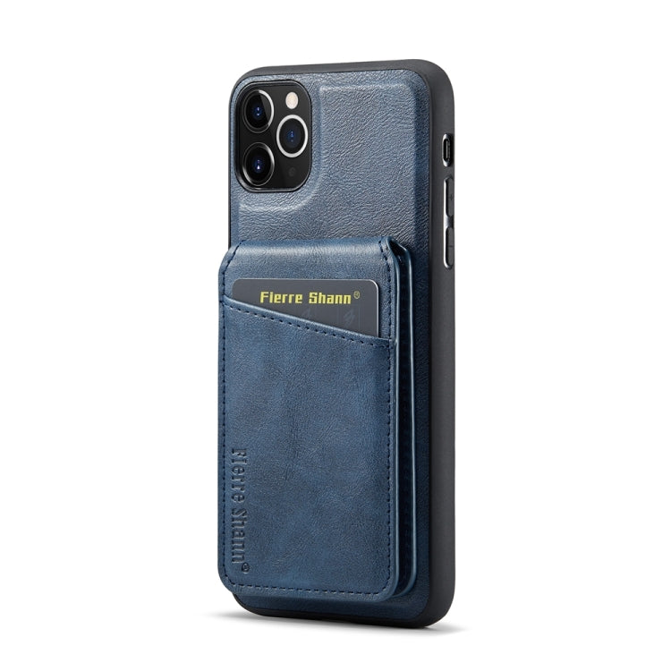 For iPhone 11 Pro Max Fierre Shann Cowhide Vertical Flip Magnetic Card Holder Phone Case(Blue) - iPhone 11 Pro Max Cases by FIERRE SHANN | Online Shopping UK | buy2fix