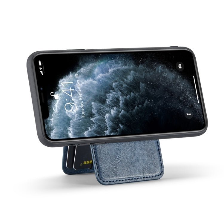 For iPhone 11 Pro Max Fierre Shann Cowhide Vertical Flip Magnetic Card Holder Phone Case(Blue) - iPhone 11 Pro Max Cases by FIERRE SHANN | Online Shopping UK | buy2fix