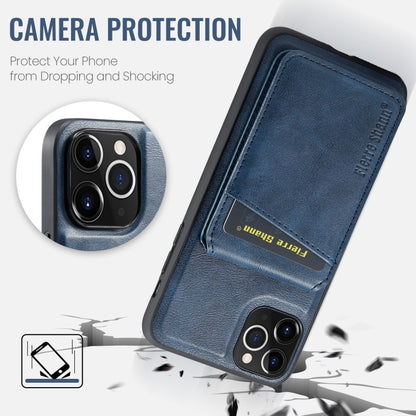 For iPhone 11 Pro Max Fierre Shann Cowhide Vertical Flip Magnetic Card Holder Phone Case(Blue) - iPhone 11 Pro Max Cases by FIERRE SHANN | Online Shopping UK | buy2fix