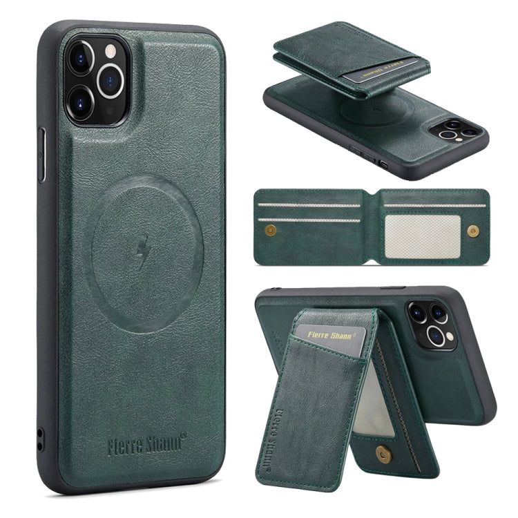 For iPhone 11 Pro Max Fierre Shann Cowhide Vertical Flip Magnetic Card Holder Phone Case(Green) - iPhone 11 Pro Max Cases by FIERRE SHANN | Online Shopping UK | buy2fix