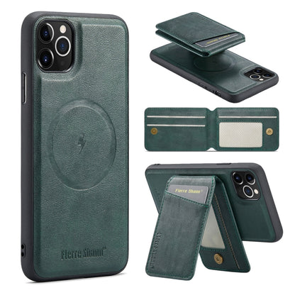For iPhone 11 Pro Max Fierre Shann Cowhide Vertical Flip Magnetic Card Holder Phone Case(Green) - iPhone 11 Pro Max Cases by FIERRE SHANN | Online Shopping UK | buy2fix