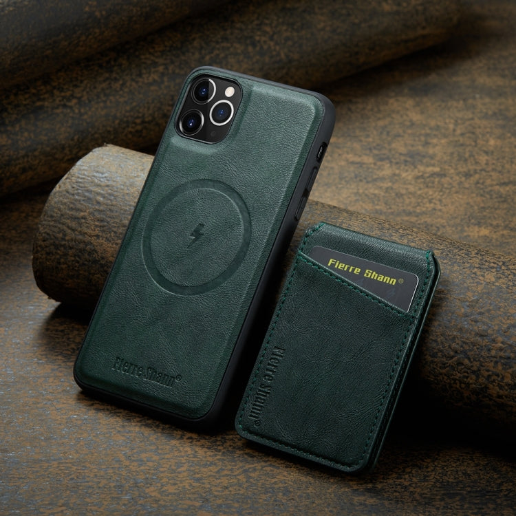 For iPhone 11 Pro Max Fierre Shann Cowhide Vertical Flip Magnetic Card Holder Phone Case(Green) - iPhone 11 Pro Max Cases by FIERRE SHANN | Online Shopping UK | buy2fix