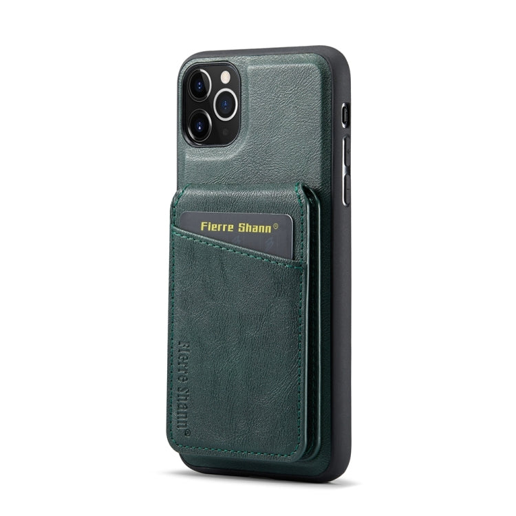 For iPhone 11 Pro Max Fierre Shann Cowhide Vertical Flip Magnetic Card Holder Phone Case(Green) - iPhone 11 Pro Max Cases by FIERRE SHANN | Online Shopping UK | buy2fix