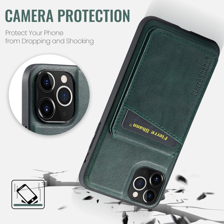 For iPhone 11 Pro Max Fierre Shann Cowhide Vertical Flip Magnetic Card Holder Phone Case(Green) - iPhone 11 Pro Max Cases by FIERRE SHANN | Online Shopping UK | buy2fix