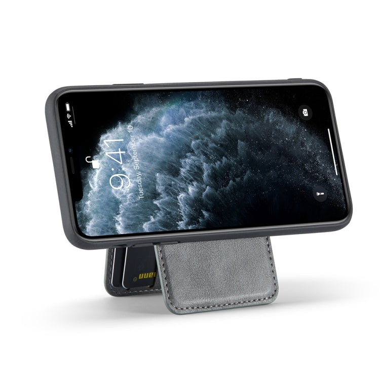 For iPhone 11 Pro Max Fierre Shann Cowhide Vertical Flip Magnetic Card Holder Phone Case(Grey) - iPhone 11 Pro Max Cases by FIERRE SHANN | Online Shopping UK | buy2fix