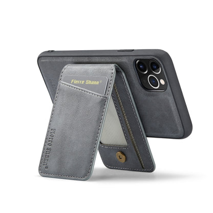For iPhone 11 Pro Max Fierre Shann Cowhide Vertical Flip Magnetic Card Holder Phone Case(Grey) - iPhone 11 Pro Max Cases by FIERRE SHANN | Online Shopping UK | buy2fix
