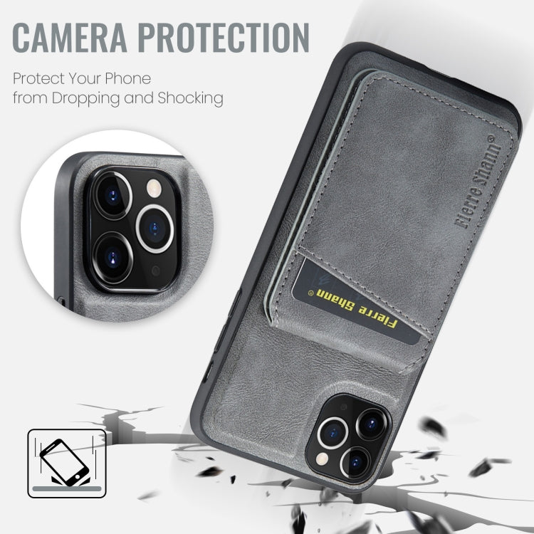 For iPhone 11 Pro Max Fierre Shann Cowhide Vertical Flip Magnetic Card Holder Phone Case(Grey) - iPhone 11 Pro Max Cases by FIERRE SHANN | Online Shopping UK | buy2fix