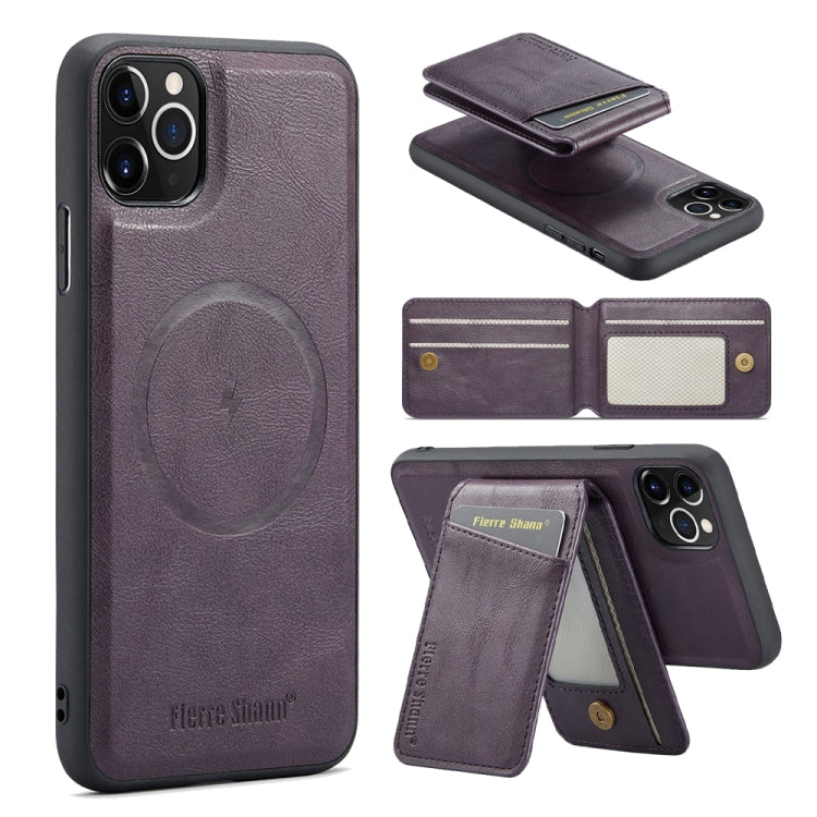 For iPhone 11 Pro Max Fierre Shann Cowhide Vertical Flip Magnetic Card Holder Phone Case(Purple) - iPhone 11 Pro Max Cases by FIERRE SHANN | Online Shopping UK | buy2fix