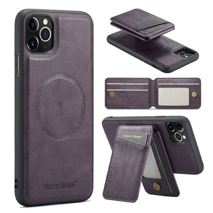 For iPhone 11 Pro Max Fierre Shann Cowhide Vertical Flip Magnetic Card Holder Phone Case(Purple) - iPhone 11 Pro Max Cases by FIERRE SHANN | Online Shopping UK | buy2fix
