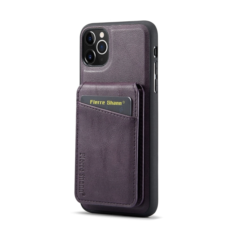 For iPhone 11 Pro Max Fierre Shann Cowhide Vertical Flip Magnetic Card Holder Phone Case(Purple) - iPhone 11 Pro Max Cases by FIERRE SHANN | Online Shopping UK | buy2fix