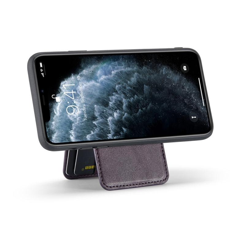 For iPhone 11 Pro Max Fierre Shann Cowhide Vertical Flip Magnetic Card Holder Phone Case(Purple) - iPhone 11 Pro Max Cases by FIERRE SHANN | Online Shopping UK | buy2fix