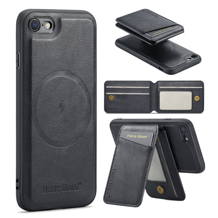 For iPhone SE 2022 / SE 2020 / 8 / 7 Fierre Shann Cowhide Vertical Flip Magnetic Card Holder Phone Case(Black) - iPhone SE 2022 / 2020 / 8 / 7 Cases by FIERRE SHANN | Online Shopping UK | buy2fix