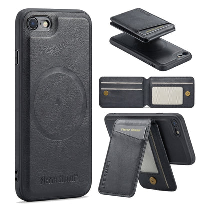 For iPhone SE 2022 / SE 2020 / 8 / 7 Fierre Shann Cowhide Vertical Flip Magnetic Card Holder Phone Case(Black) - iPhone SE 2022 / 2020 / 8 / 7 Cases by FIERRE SHANN | Online Shopping UK | buy2fix