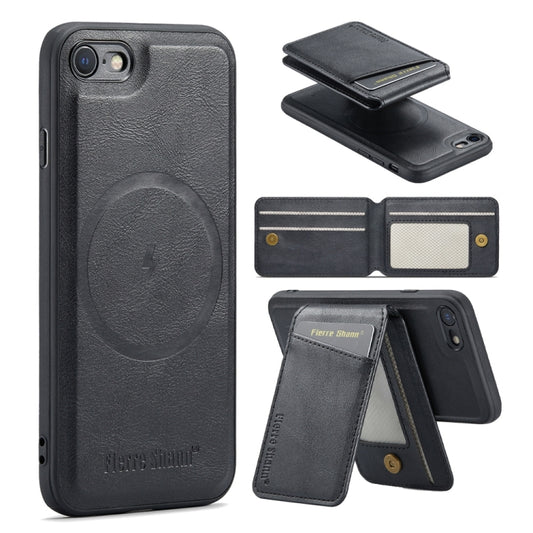 For iPhone SE 2022 / SE 2020 / 8 / 7 Fierre Shann Cowhide Vertical Flip Magnetic Card Holder Phone Case(Black) - iPhone SE 2022 / 2020 / 8 / 7 Cases by FIERRE SHANN | Online Shopping UK | buy2fix
