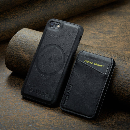 For iPhone SE 2022 / SE 2020 / 8 / 7 Fierre Shann Cowhide Vertical Flip Magnetic Card Holder Phone Case(Black) - iPhone SE 2022 / 2020 / 8 / 7 Cases by FIERRE SHANN | Online Shopping UK | buy2fix
