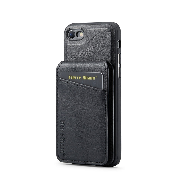 For iPhone SE 2022 / SE 2020 / 8 / 7 Fierre Shann Cowhide Vertical Flip Magnetic Card Holder Phone Case(Black) - iPhone SE 2022 / 2020 / 8 / 7 Cases by FIERRE SHANN | Online Shopping UK | buy2fix