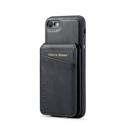 For iPhone SE 2022 / SE 2020 / 8 / 7 Fierre Shann Cowhide Vertical Flip Magnetic Card Holder Phone Case(Black) - iPhone SE 2022 / 2020 / 8 / 7 Cases by FIERRE SHANN | Online Shopping UK | buy2fix