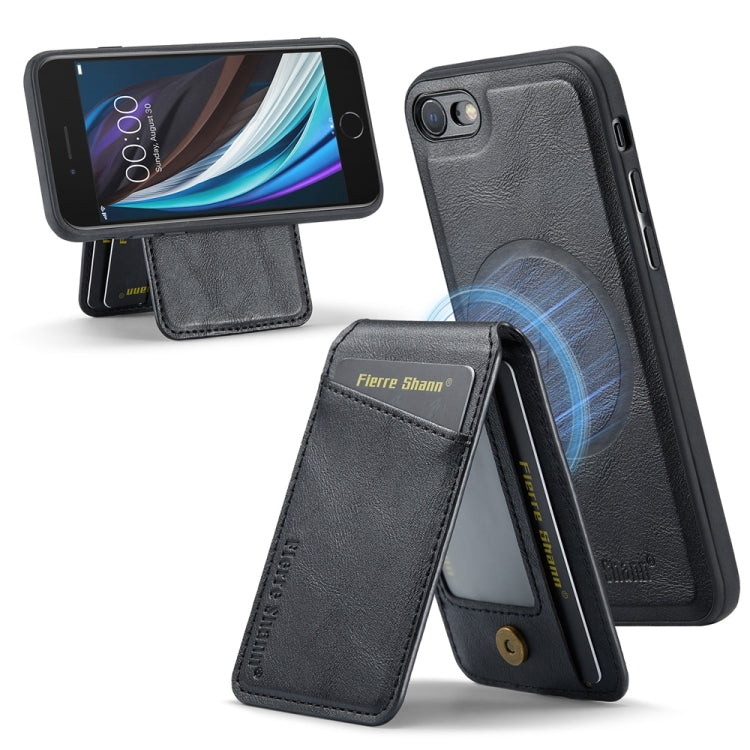 For iPhone SE 2022 / SE 2020 / 8 / 7 Fierre Shann Cowhide Vertical Flip Magnetic Card Holder Phone Case(Black) - iPhone SE 2022 / 2020 / 8 / 7 Cases by FIERRE SHANN | Online Shopping UK | buy2fix
