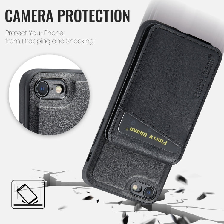 For iPhone SE 2022 / SE 2020 / 8 / 7 Fierre Shann Cowhide Vertical Flip Magnetic Card Holder Phone Case(Black) - iPhone SE 2022 / 2020 / 8 / 7 Cases by FIERRE SHANN | Online Shopping UK | buy2fix