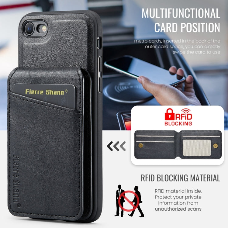 For iPhone SE 2022 / SE 2020 / 8 / 7 Fierre Shann Cowhide Vertical Flip Magnetic Card Holder Phone Case(Black) - iPhone SE 2022 / 2020 / 8 / 7 Cases by FIERRE SHANN | Online Shopping UK | buy2fix