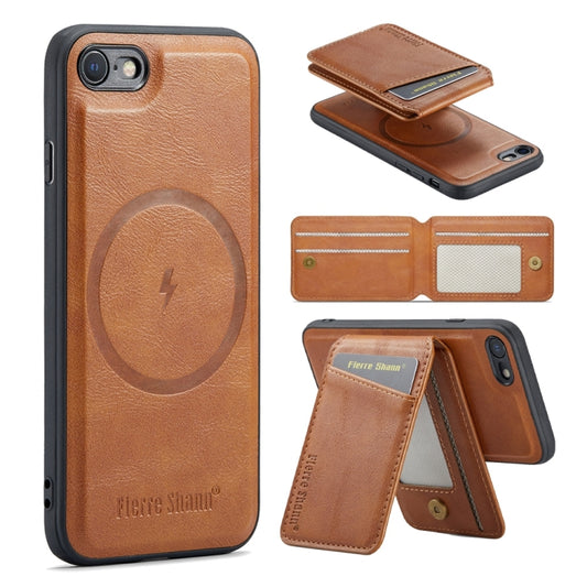 For iPhone SE 2022 / SE 2020 / 8 / 7 Fierre Shann Cowhide Vertical Flip Magnetic Card Holder Phone Case(Brown) - iPhone SE 2022 / 2020 / 8 / 7 Cases by FIERRE SHANN | Online Shopping UK | buy2fix