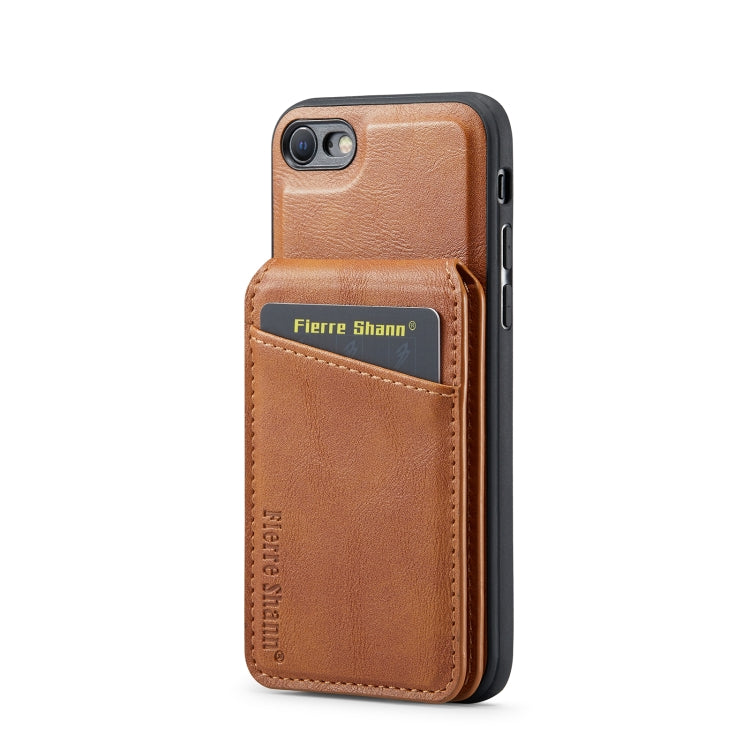 For iPhone SE 2022 / SE 2020 / 8 / 7 Fierre Shann Cowhide Vertical Flip Magnetic Card Holder Phone Case(Brown) - iPhone SE 2022 / 2020 / 8 / 7 Cases by FIERRE SHANN | Online Shopping UK | buy2fix