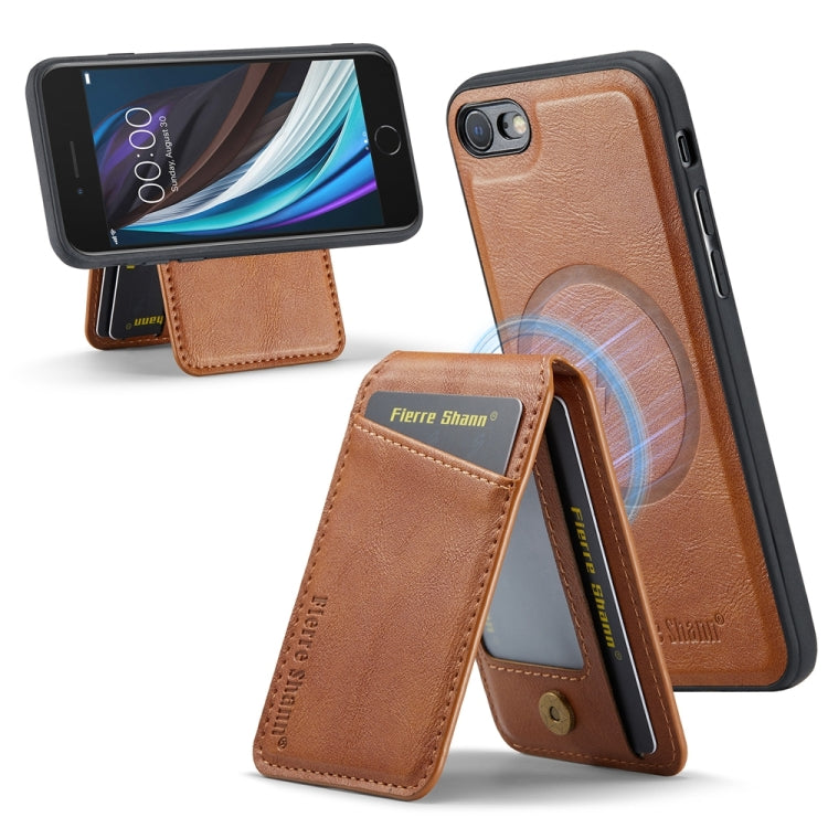 For iPhone SE 2022 / SE 2020 / 8 / 7 Fierre Shann Cowhide Vertical Flip Magnetic Card Holder Phone Case(Brown) - iPhone SE 2022 / 2020 / 8 / 7 Cases by FIERRE SHANN | Online Shopping UK | buy2fix