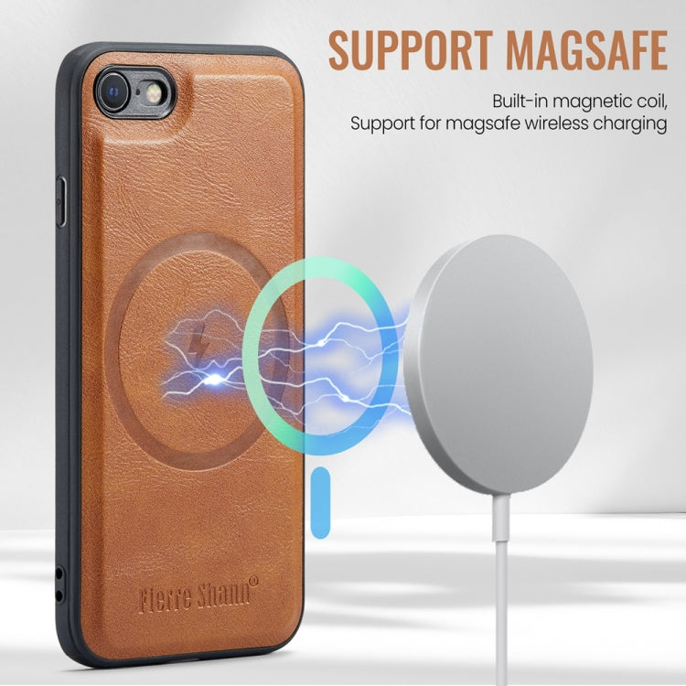For iPhone SE 2022 / SE 2020 / 8 / 7 Fierre Shann Cowhide Vertical Flip Magnetic Card Holder Phone Case(Brown) - iPhone SE 2022 / 2020 / 8 / 7 Cases by FIERRE SHANN | Online Shopping UK | buy2fix