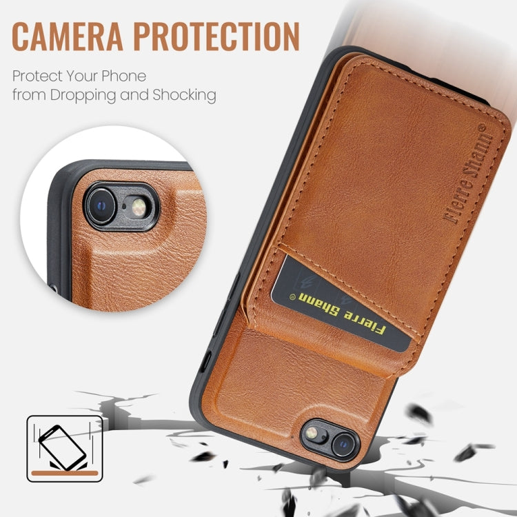For iPhone SE 2022 / SE 2020 / 8 / 7 Fierre Shann Cowhide Vertical Flip Magnetic Card Holder Phone Case(Brown) - iPhone SE 2022 / 2020 / 8 / 7 Cases by FIERRE SHANN | Online Shopping UK | buy2fix