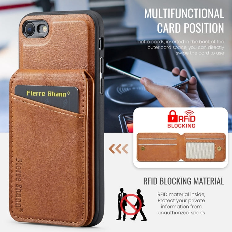 For iPhone SE 2022 / SE 2020 / 8 / 7 Fierre Shann Cowhide Vertical Flip Magnetic Card Holder Phone Case(Brown) - iPhone SE 2022 / 2020 / 8 / 7 Cases by FIERRE SHANN | Online Shopping UK | buy2fix