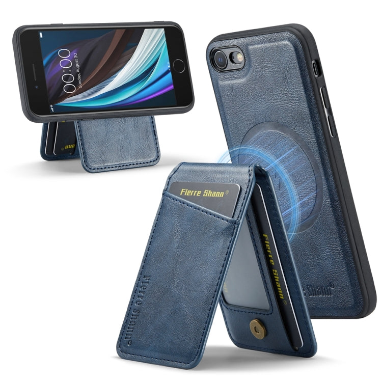For iPhone SE 2022 / SE 2020 / 8 / 7 Fierre Shann Cowhide Vertical Flip Magnetic Card Holder Phone Case(Blue) - iPhone SE 2022 / 2020 / 8 / 7 Cases by FIERRE SHANN | Online Shopping UK | buy2fix