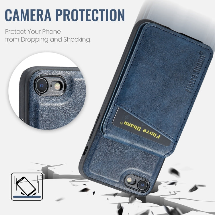 For iPhone SE 2022 / SE 2020 / 8 / 7 Fierre Shann Cowhide Vertical Flip Magnetic Card Holder Phone Case(Blue) - iPhone SE 2022 / 2020 / 8 / 7 Cases by FIERRE SHANN | Online Shopping UK | buy2fix
