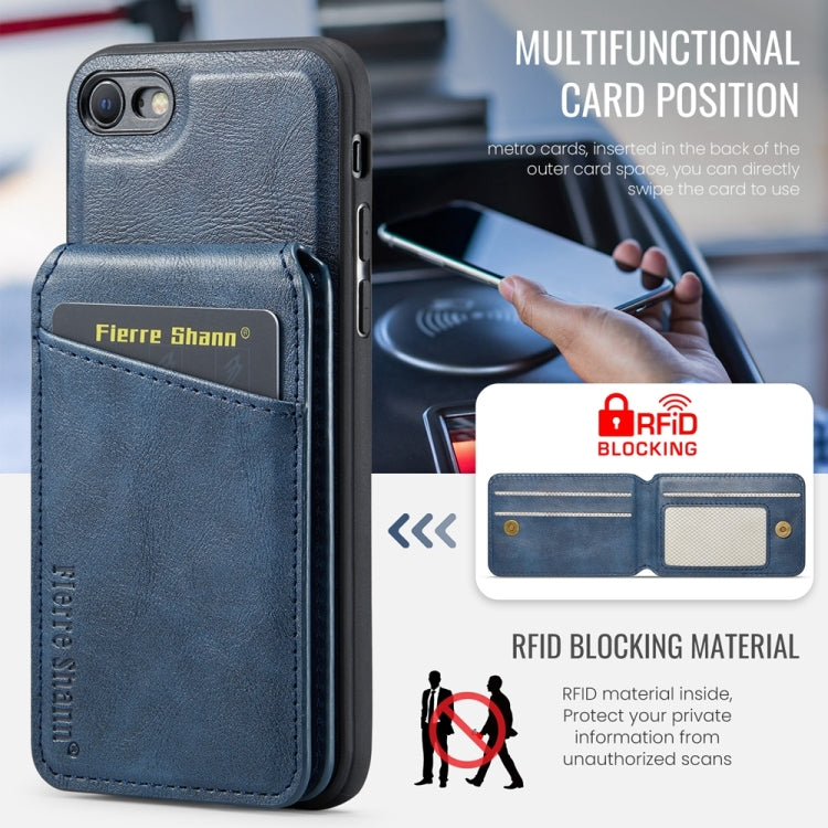 For iPhone SE 2022 / SE 2020 / 8 / 7 Fierre Shann Cowhide Vertical Flip Magnetic Card Holder Phone Case(Blue) - iPhone SE 2022 / 2020 / 8 / 7 Cases by FIERRE SHANN | Online Shopping UK | buy2fix