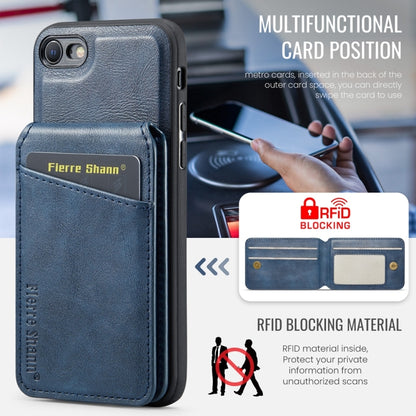 For iPhone SE 2022 / SE 2020 / 8 / 7 Fierre Shann Cowhide Vertical Flip Magnetic Card Holder Phone Case(Blue) - iPhone SE 2022 / 2020 / 8 / 7 Cases by FIERRE SHANN | Online Shopping UK | buy2fix