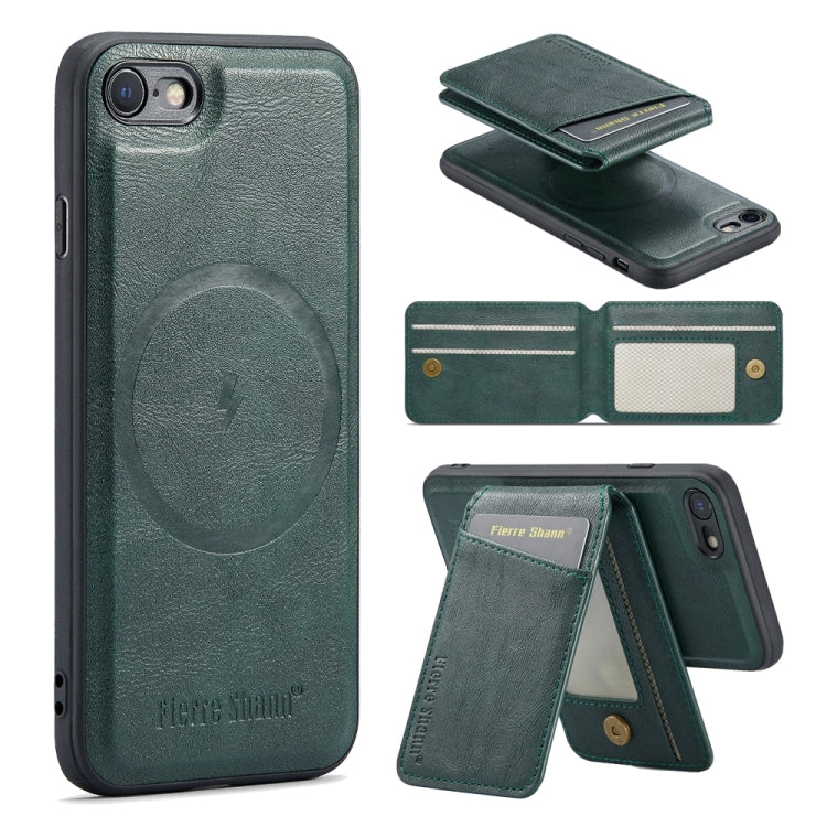 For iPhone SE 2022 / SE 2020 / 8 / 7 Fierre Shann Cowhide Vertical Flip Magnetic Card Holder Phone Case(Green) - iPhone SE 2022 / 2020 / 8 / 7 Cases by FIERRE SHANN | Online Shopping UK | buy2fix