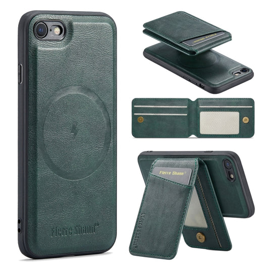 For iPhone SE 2022 / SE 2020 / 8 / 7 Fierre Shann Cowhide Vertical Flip Magnetic Card Holder Phone Case(Green) - iPhone SE 2022 / 2020 / 8 / 7 Cases by FIERRE SHANN | Online Shopping UK | buy2fix
