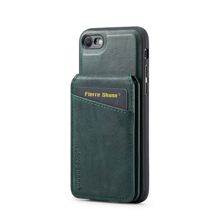 For iPhone SE 2022 / SE 2020 / 8 / 7 Fierre Shann Cowhide Vertical Flip Magnetic Card Holder Phone Case(Green) - iPhone SE 2022 / 2020 / 8 / 7 Cases by FIERRE SHANN | Online Shopping UK | buy2fix