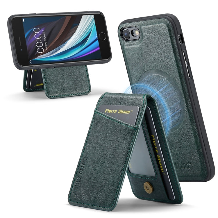 For iPhone SE 2022 / SE 2020 / 8 / 7 Fierre Shann Cowhide Vertical Flip Magnetic Card Holder Phone Case(Green) - iPhone SE 2022 / 2020 / 8 / 7 Cases by FIERRE SHANN | Online Shopping UK | buy2fix