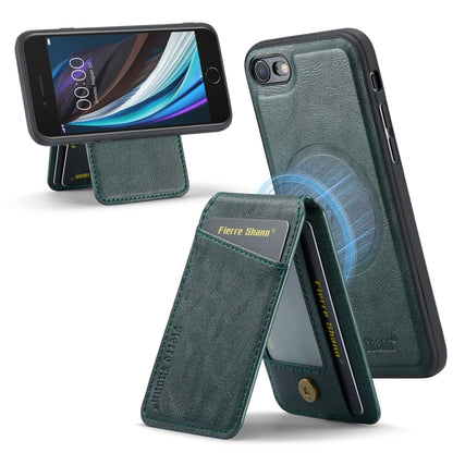 For iPhone SE 2022 / SE 2020 / 8 / 7 Fierre Shann Cowhide Vertical Flip Magnetic Card Holder Phone Case(Green) - iPhone SE 2022 / 2020 / 8 / 7 Cases by FIERRE SHANN | Online Shopping UK | buy2fix