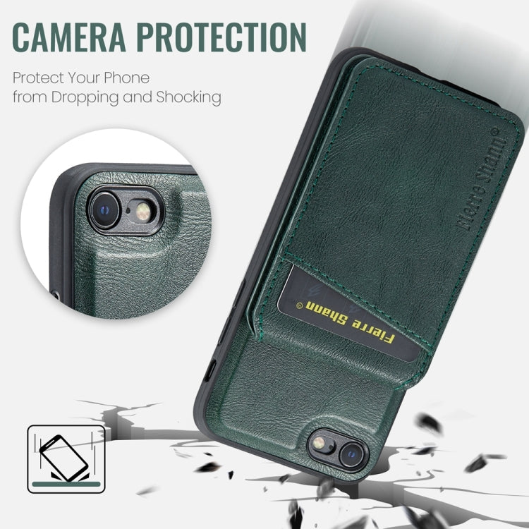 For iPhone SE 2022 / SE 2020 / 8 / 7 Fierre Shann Cowhide Vertical Flip Magnetic Card Holder Phone Case(Green) - iPhone SE 2022 / 2020 / 8 / 7 Cases by FIERRE SHANN | Online Shopping UK | buy2fix