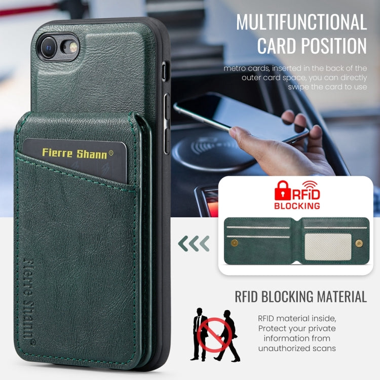 For iPhone SE 2022 / SE 2020 / 8 / 7 Fierre Shann Cowhide Vertical Flip Magnetic Card Holder Phone Case(Green) - iPhone SE 2022 / 2020 / 8 / 7 Cases by FIERRE SHANN | Online Shopping UK | buy2fix