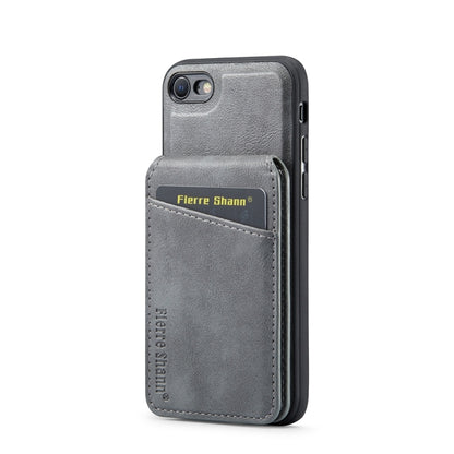 For iPhone SE 2022 / SE 2020 / 8 / 7 Fierre Shann Cowhide Vertical Flip Magnetic Card Holder Phone Case(Grey) - iPhone SE 2022 / 2020 / 8 / 7 Cases by FIERRE SHANN | Online Shopping UK | buy2fix