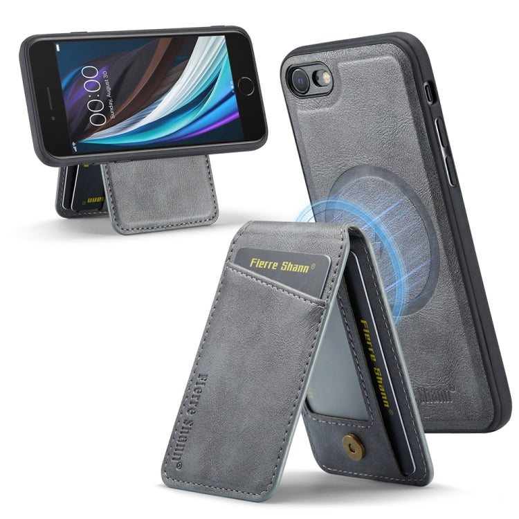 For iPhone SE 2022 / SE 2020 / 8 / 7 Fierre Shann Cowhide Vertical Flip Magnetic Card Holder Phone Case(Grey) - iPhone SE 2022 / 2020 / 8 / 7 Cases by FIERRE SHANN | Online Shopping UK | buy2fix