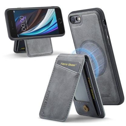 For iPhone SE 2022 / SE 2020 / 8 / 7 Fierre Shann Cowhide Vertical Flip Magnetic Card Holder Phone Case(Grey) - iPhone SE 2022 / 2020 / 8 / 7 Cases by FIERRE SHANN | Online Shopping UK | buy2fix