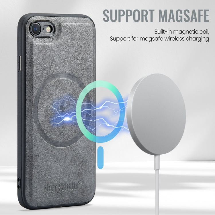 For iPhone SE 2022 / SE 2020 / 8 / 7 Fierre Shann Cowhide Vertical Flip Magnetic Card Holder Phone Case(Grey) - iPhone SE 2022 / 2020 / 8 / 7 Cases by FIERRE SHANN | Online Shopping UK | buy2fix
