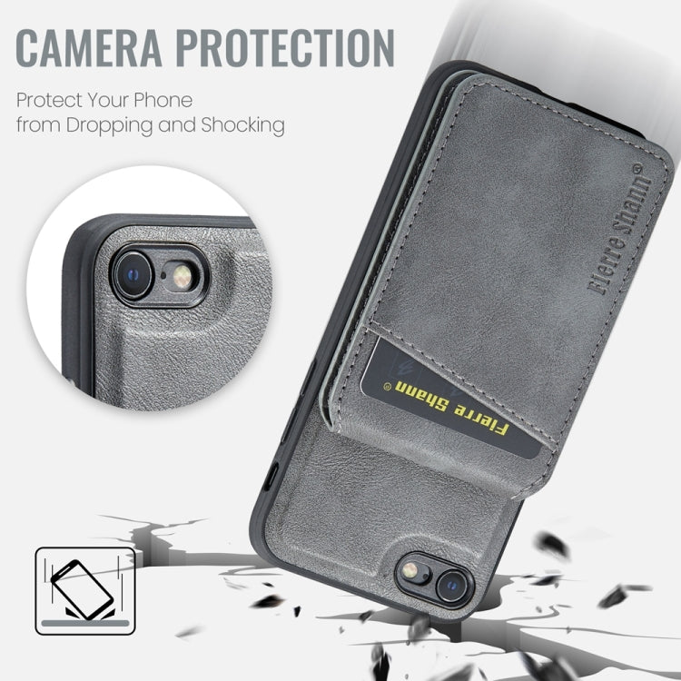 For iPhone SE 2022 / SE 2020 / 8 / 7 Fierre Shann Cowhide Vertical Flip Magnetic Card Holder Phone Case(Grey) - iPhone SE 2022 / 2020 / 8 / 7 Cases by FIERRE SHANN | Online Shopping UK | buy2fix