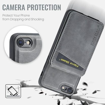 For iPhone SE 2022 / SE 2020 / 8 / 7 Fierre Shann Cowhide Vertical Flip Magnetic Card Holder Phone Case(Grey) - iPhone SE 2022 / 2020 / 8 / 7 Cases by FIERRE SHANN | Online Shopping UK | buy2fix