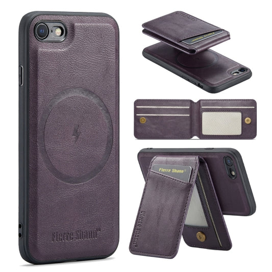 For iPhone SE 2022 / SE 2020 / 8 / 7 Fierre Shann Cowhide Vertical Flip Magnetic Card Holder Phone Case(Purple) - iPhone SE 2022 / 2020 / 8 / 7 Cases by FIERRE SHANN | Online Shopping UK | buy2fix