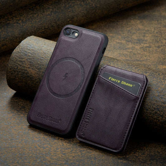 For iPhone SE 2022 / SE 2020 / 8 / 7 Fierre Shann Cowhide Vertical Flip Magnetic Card Holder Phone Case(Purple) - iPhone SE 2022 / 2020 / 8 / 7 Cases by FIERRE SHANN | Online Shopping UK | buy2fix