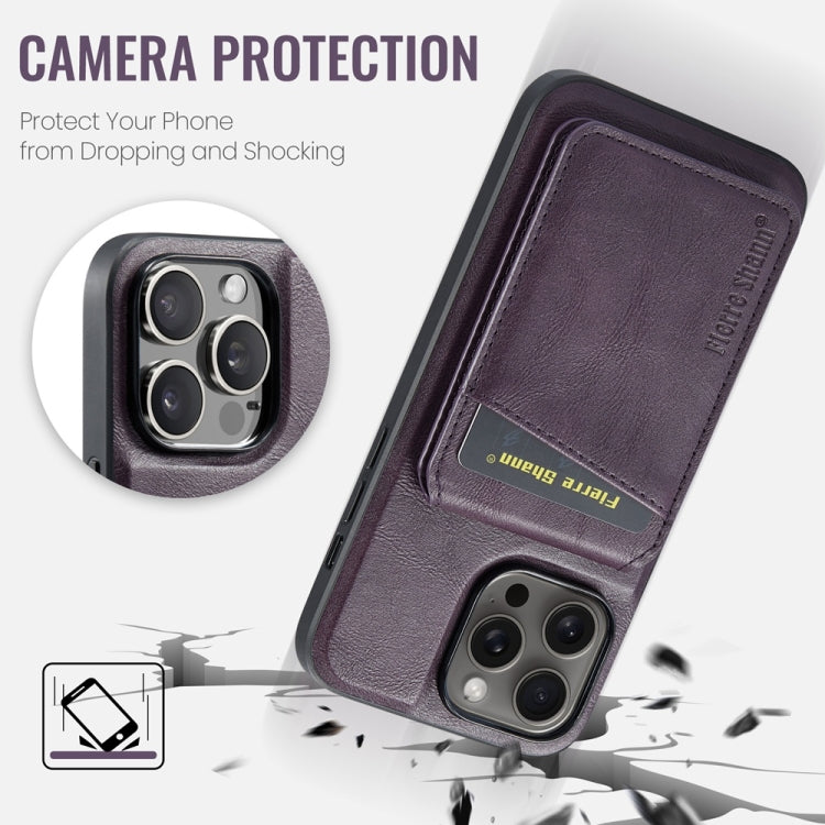 For iPhone 16 Pro Max Fierre Shann Oil Wax Cow Leather Magnetic Card Holder Phone Case(Purple) - iPhone 16 Pro Max Cases by FIERRE SHANN | Online Shopping UK | buy2fix